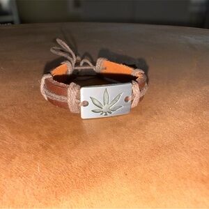 Brown Leather Bracelet with Silver Plate